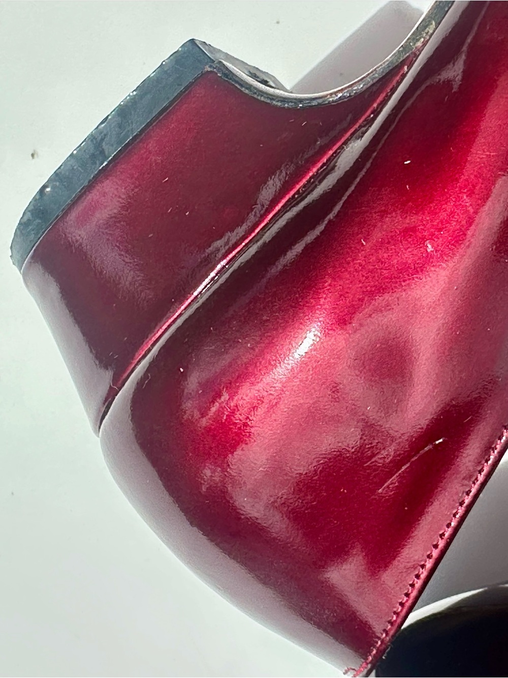 Salvatore Ferragamo Metallic Burgundy Red Patent Low Heel Ballet Pump, Bow, 7 B - Picture 10 of 15